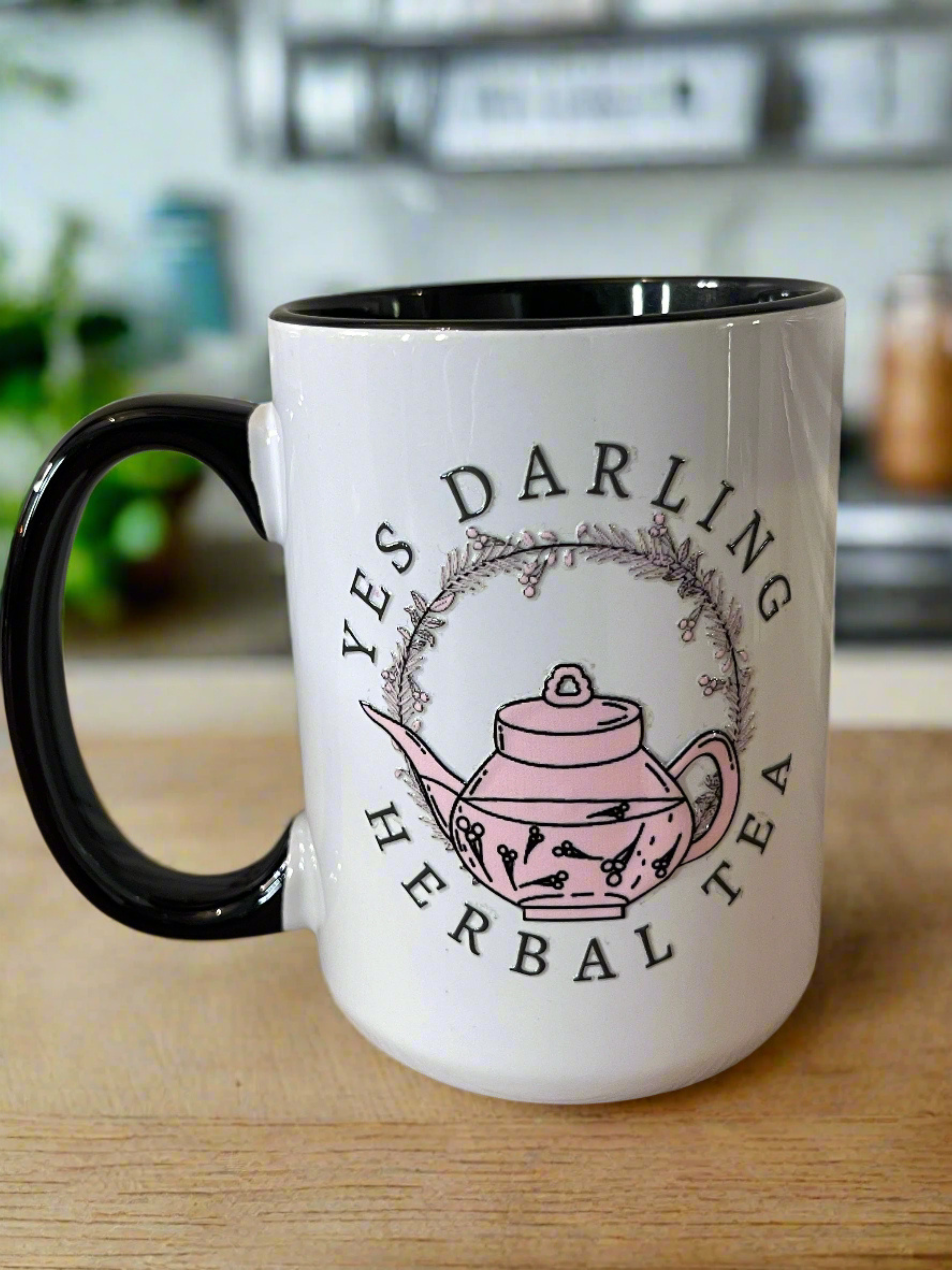 15 oz White Logo Mug with Black Handle – Stylish & Durable Design