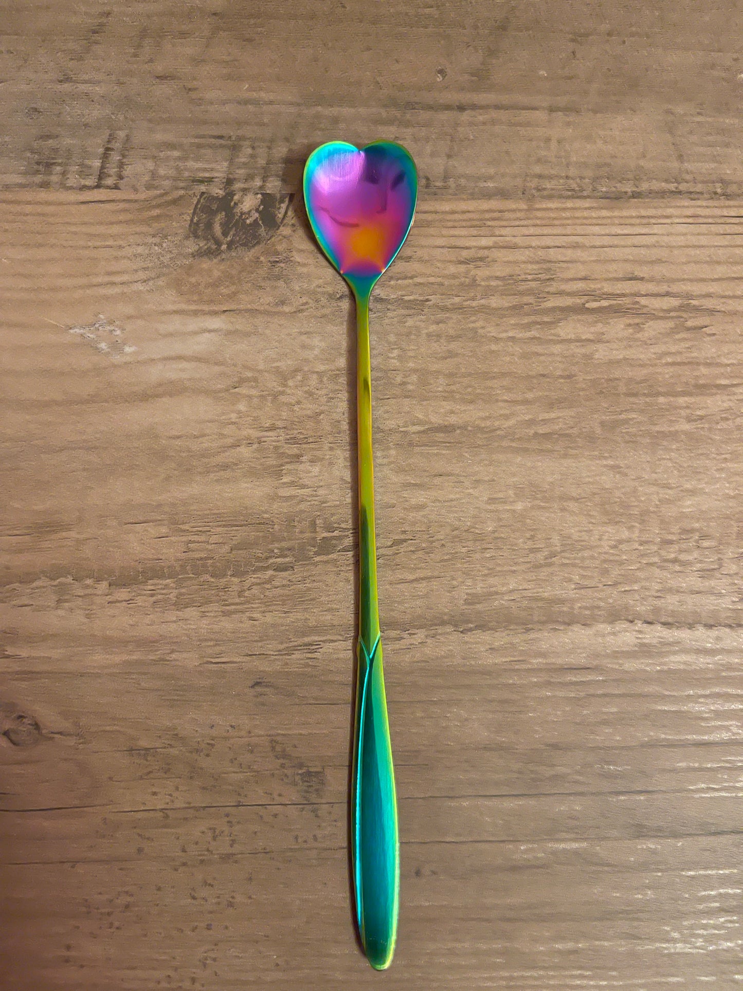 Rainbow heart-shaped teaspoon.